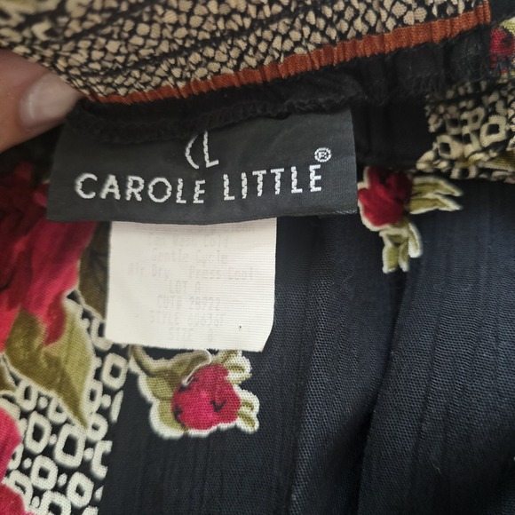 VTG Carole‎ Little 8 Maxi Skirt Pink Black Rose Patchwork Prink Crinkle Pull On - Picture 3 of 5